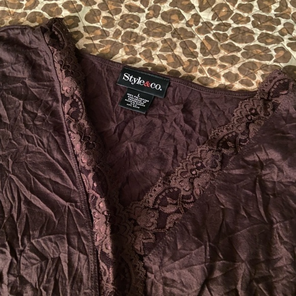 EUC Brown Crinkle Lace Top Size Large - Picture 3 of 5